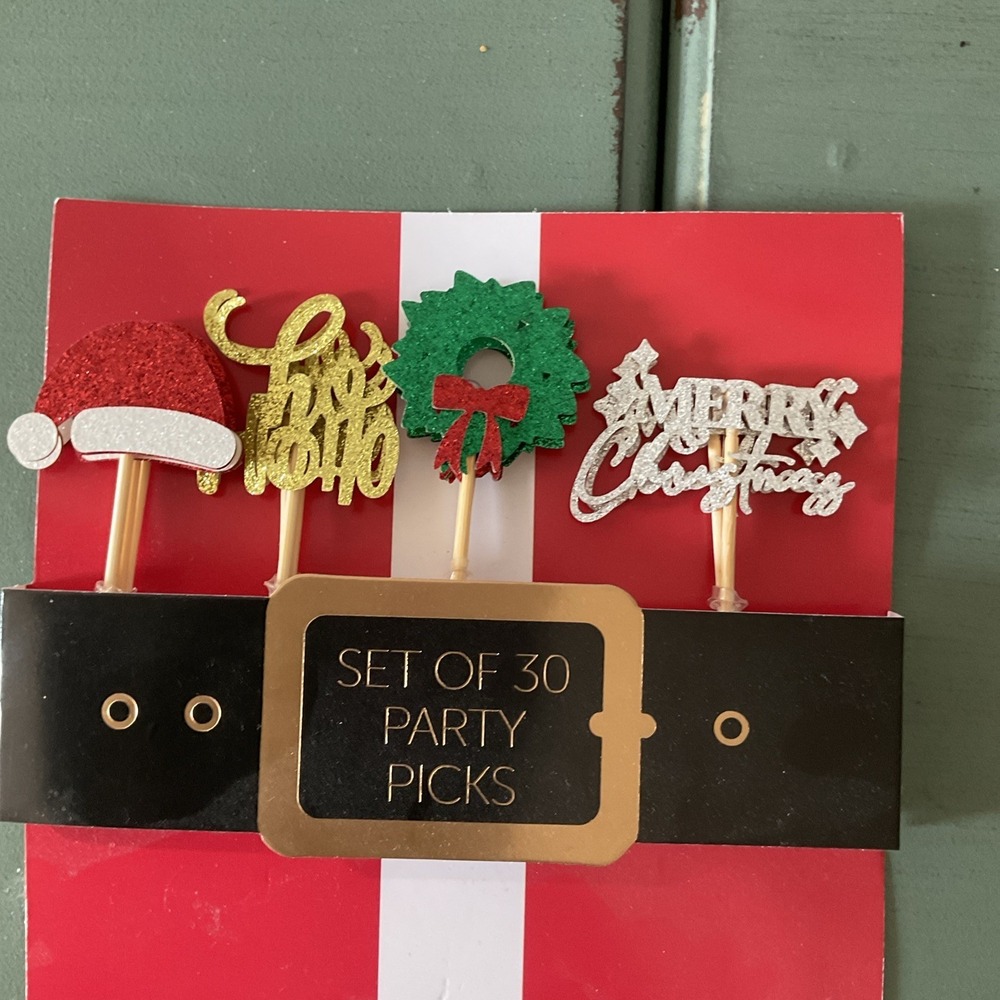 Christmas Party Sticks Santa Wreath Cupcake‎ Toppers 30 Holiday